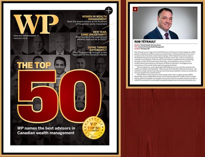 Rob Tetrault Awarded 6th Place In Top 50 Wealth Advisors in Canada Ranked by Wealth Professional – 2020